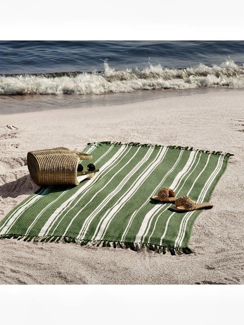 40x70 Peshtemal Premium lightweight Striped oversized Green & White Beach Towel